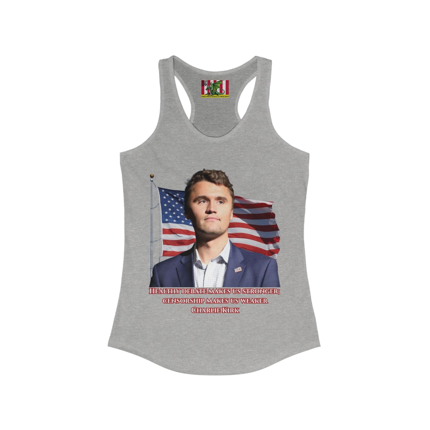 Charlie Kirk, Healthy Debate Women's Racerback Tank Top by theGreenDragonTavern.shop