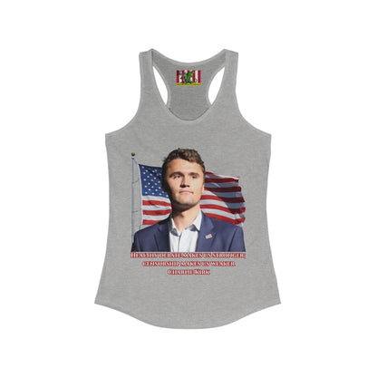 Charlie Kirk, Healthy Debate Women's Racerback Tank Top by theGreenDragonTavern.shop