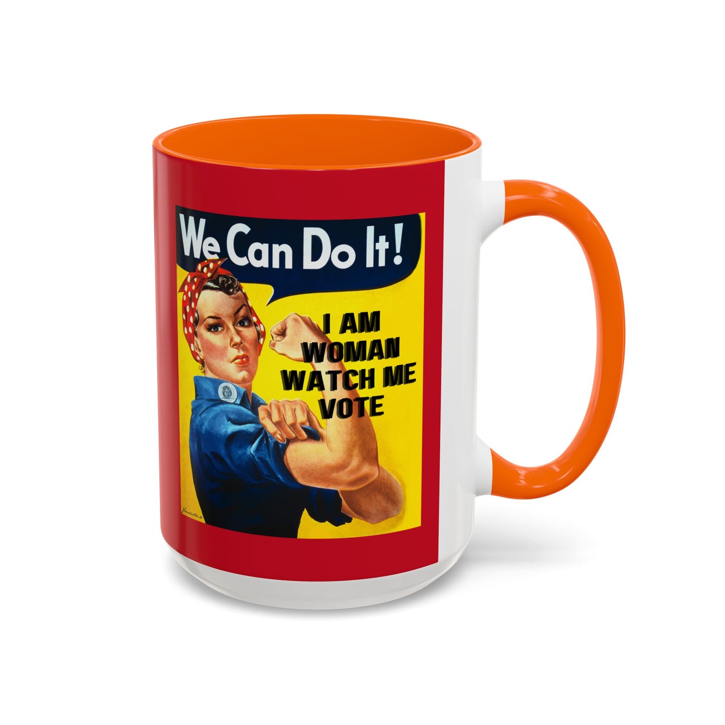 I Am Woman Watch Me Vote Rosie Red Accent Mug by theGreenDragonTavern.shop