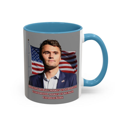 Charlie Kirk, Healthy Debate Grey Accent Mug by theGreenDragonTavern.shop