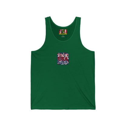 2-sided, RED White and Blue USA Patriot Unisex Jersey Tank Top by theGreenDragonTavern.shop