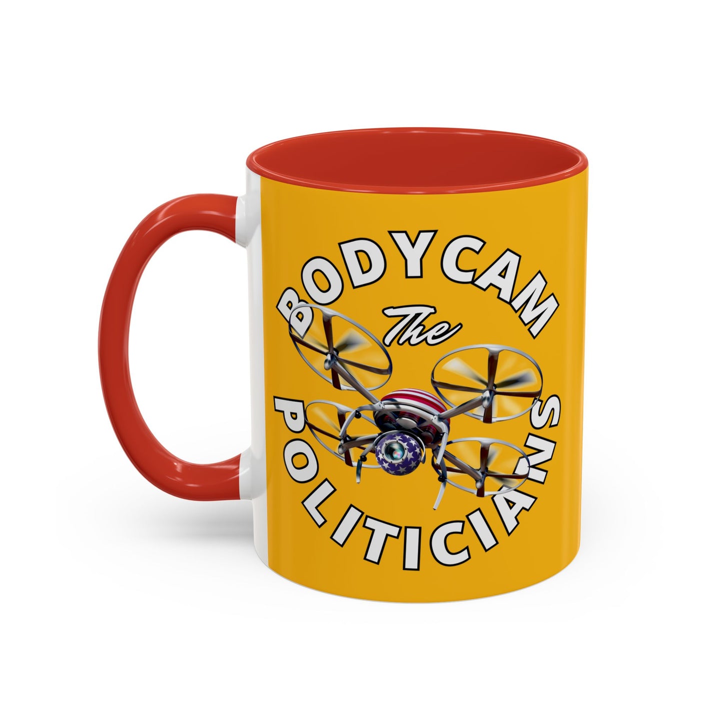 Bodycam the Politicians Drone Yellow Accent Mug by theGreenDragonTavern.shop