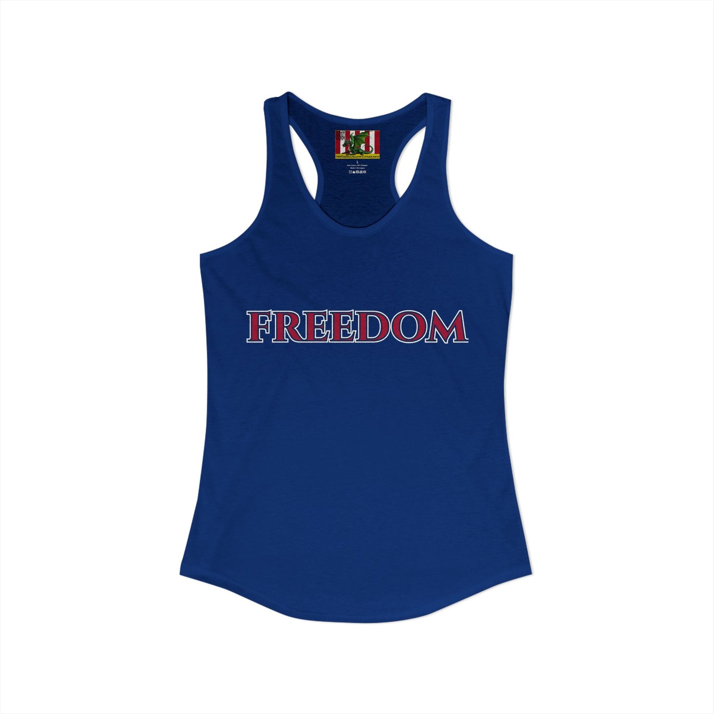 Freedom, Red font Woman's Racerback Tank Top by theGreenDragonTavern.shop
