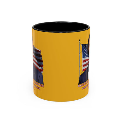 Charlie Kirk, Healthy Debate Yellow Accent Mug by theGreenDragonTavern.shop