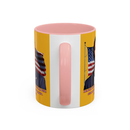 Charlie Kirk, Healthy Debate Yellow Accent Mug by theGreenDragonTavern.shop