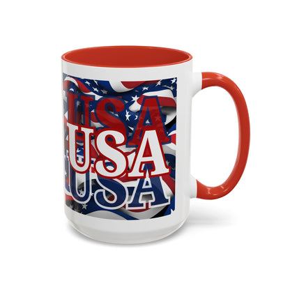 USA White font Center Patriot White Accent Mug by theGreenDragonTavern.shop