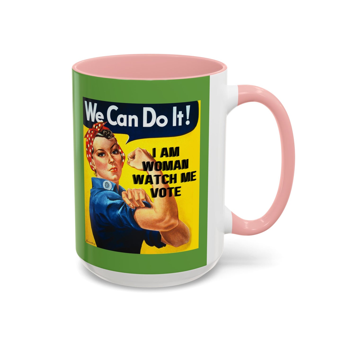I Am Woman Watch Me Vote Rosie Green Accent Mug by theGreenDragonTavern.shop