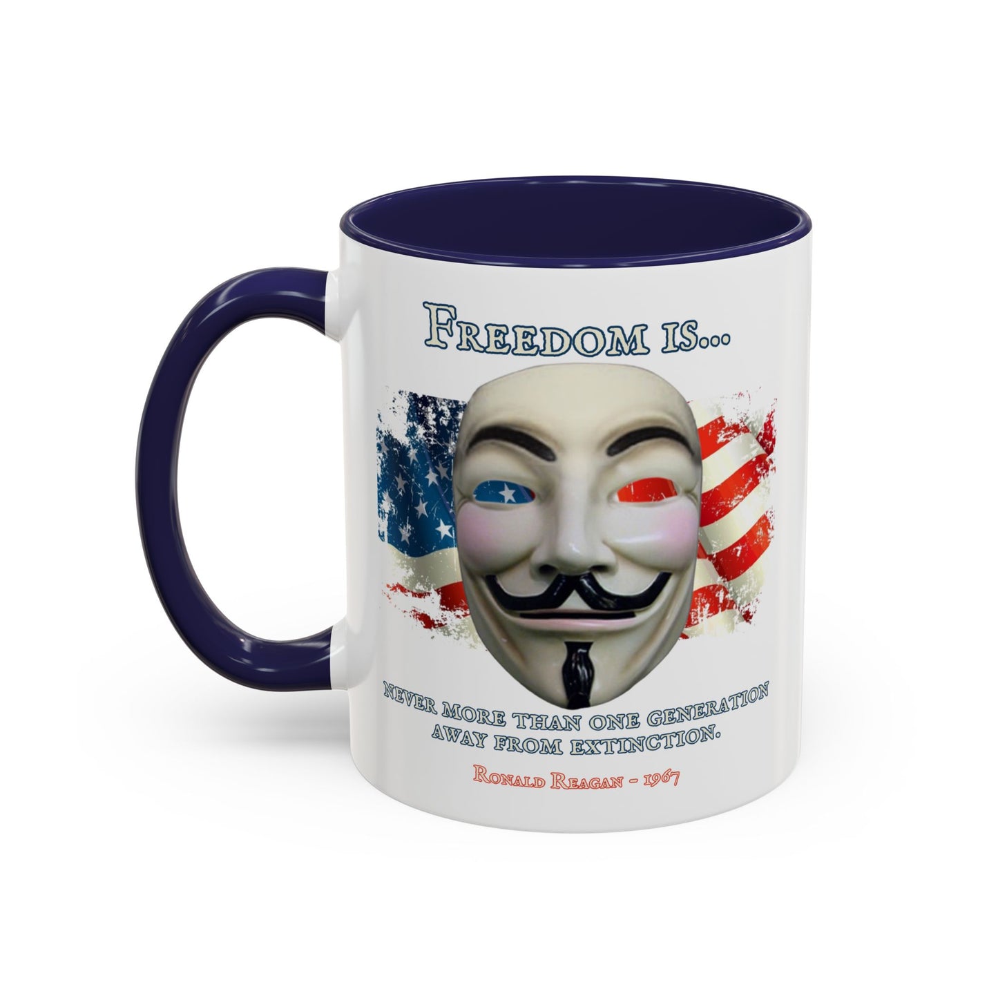 Ronald Reagan Freedom Vendetta White Accent Mug by theGreenDragonTavern.shop