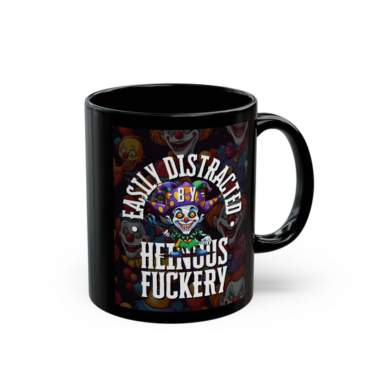 Easily Distracted by Heinous Fuckery Little Jincs Black Mug by theGreenDragonTavern.shop