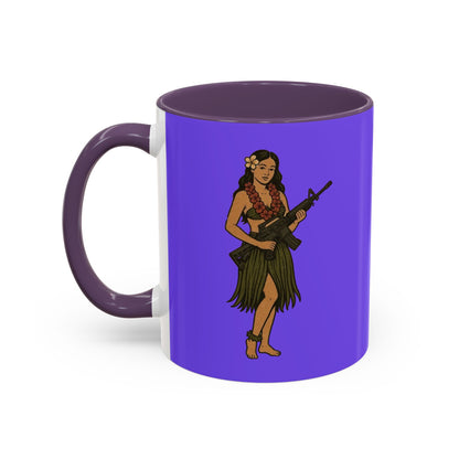 Hula Girl Packin' Heat Light Purple Accent Mug by theGreenDragonTavern.shop