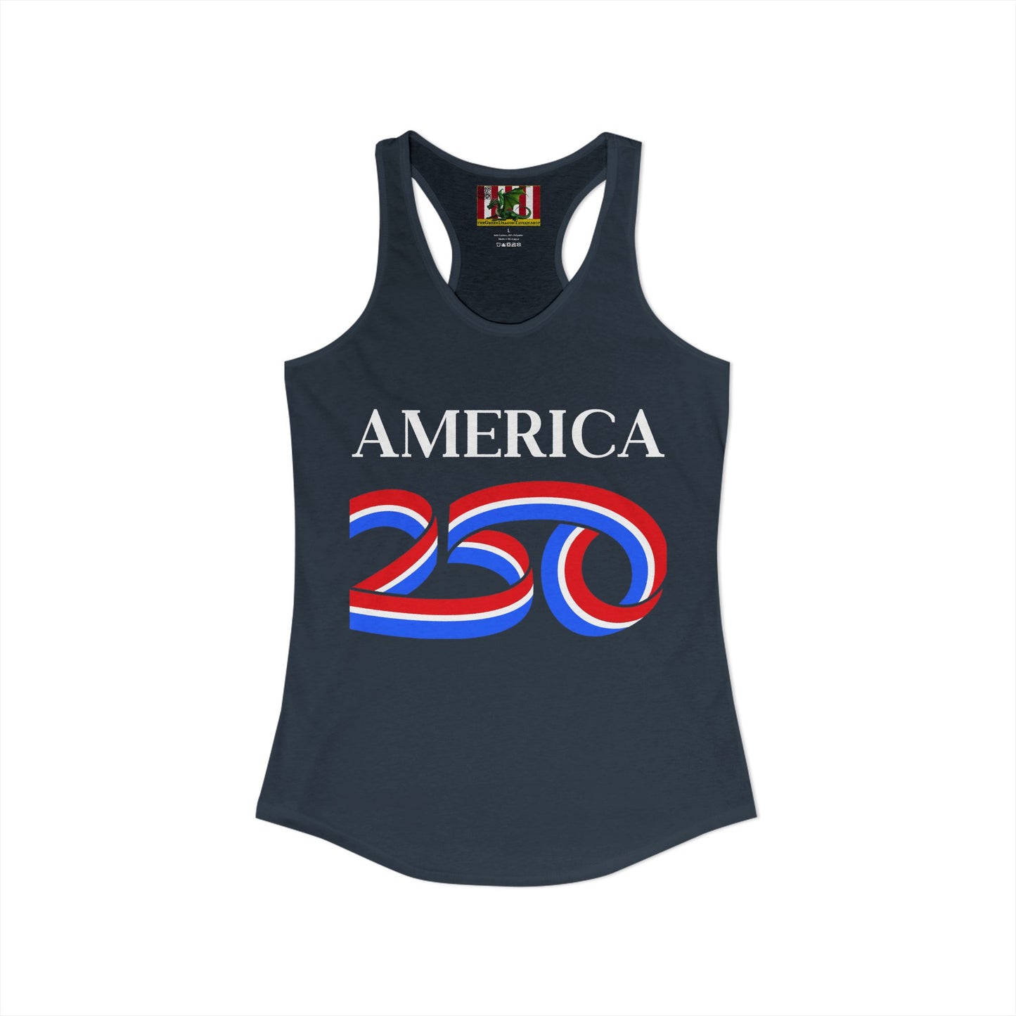 America 250 White font Women's Racerback Tank Top by theGreenDragonTavern.shop