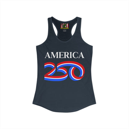 America 250 White font Women's Racerback Tank Top by theGreenDragonTavern.shop