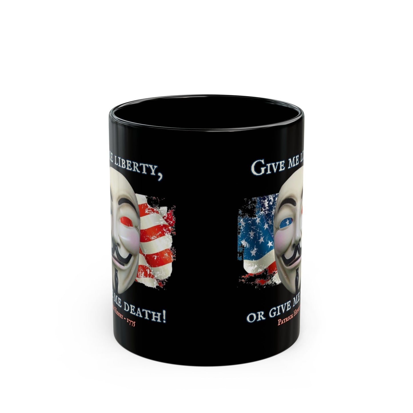 Vendetta, "Give me liberty, or give me death!" Black Mug by theGreenDragonTavern.shop