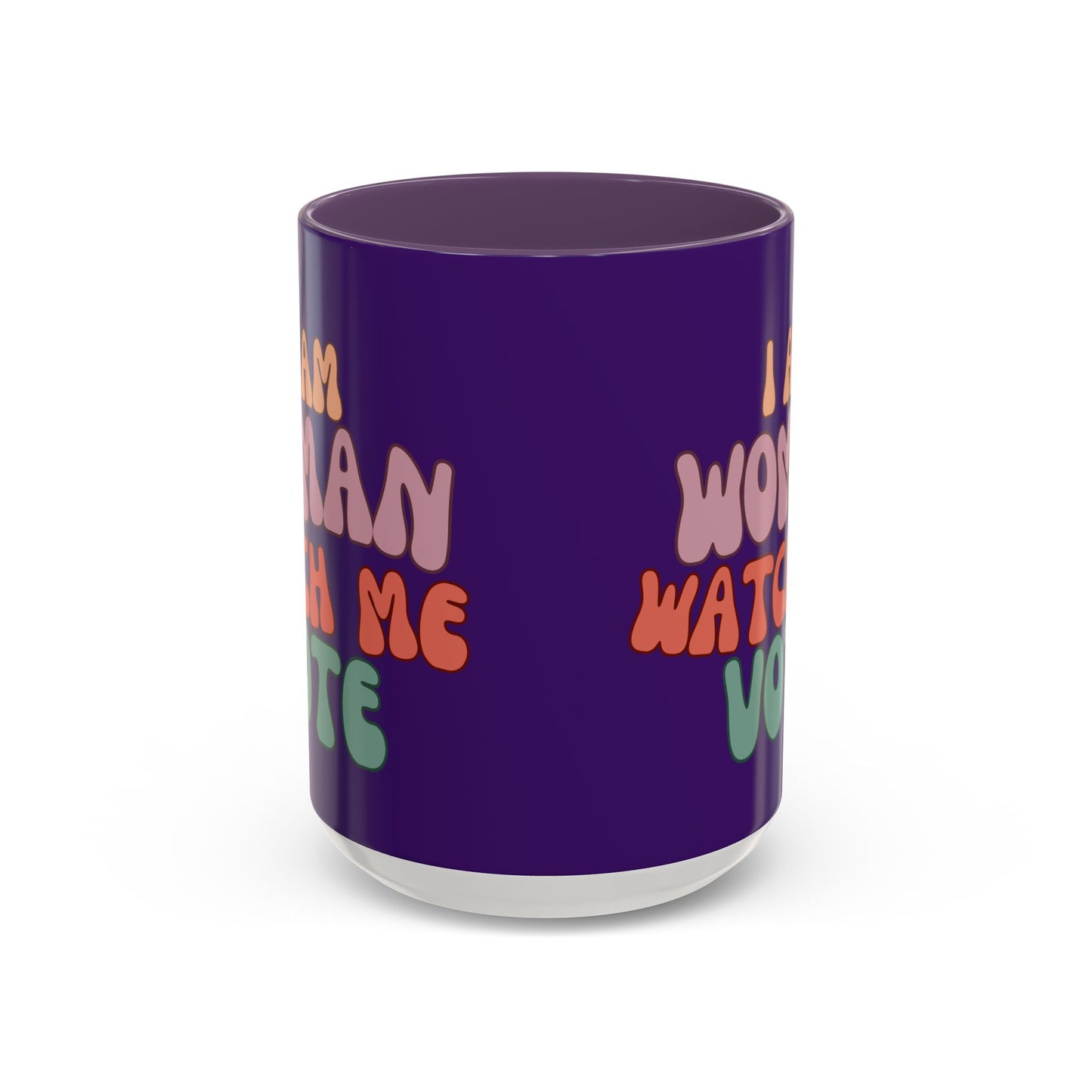 I Am Woman Watch Me Vote Dark Purple Accent Mug by theGreenDragonTavern.shop