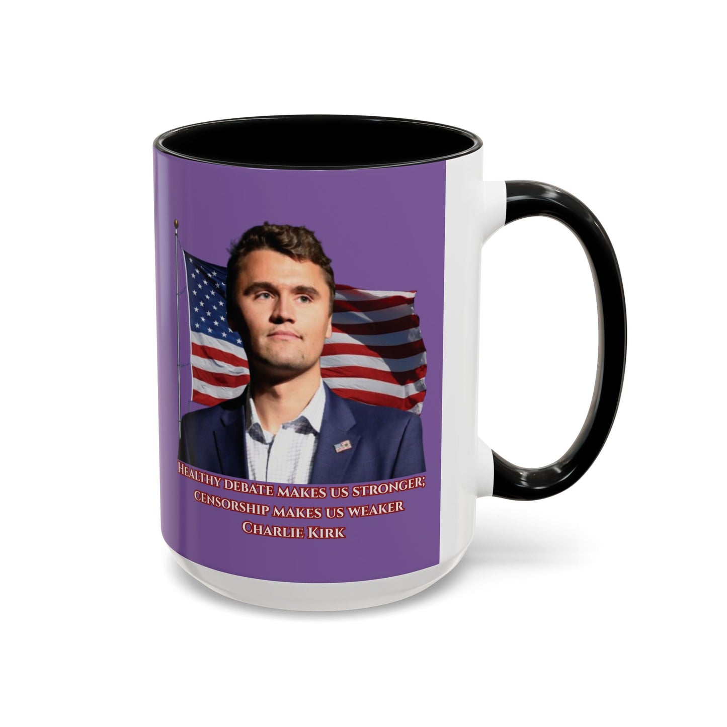 Charlie Kirk, Healthy Debate Light Purple Accent Mug by theGreenDragonTavern.shop
