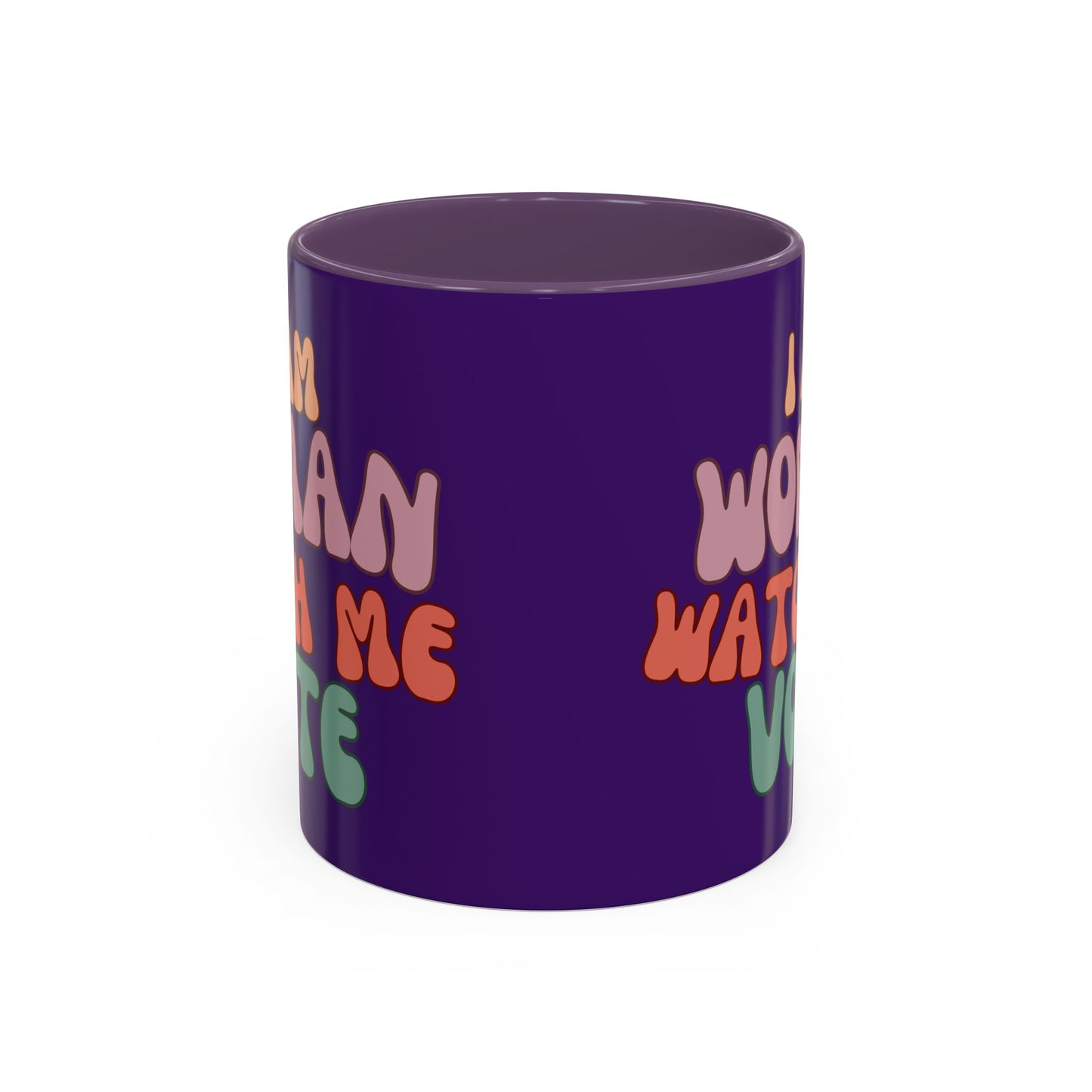 I Am Woman Watch Me Vote Dark Purple Accent Mug by theGreenDragonTavern.shop