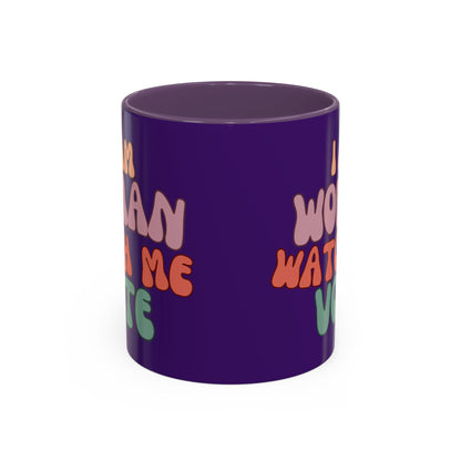 I Am Woman Watch Me Vote Dark Purple Accent Mug by theGreenDragonTavern.shop