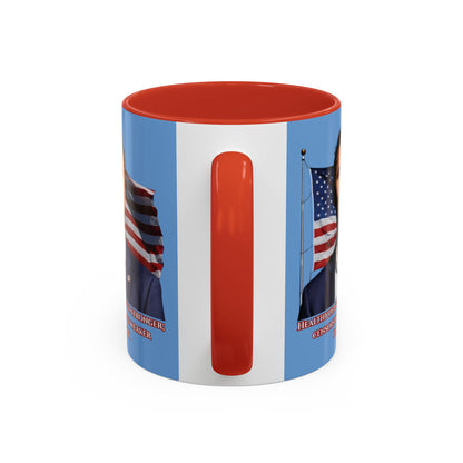 Charlie Kirk, Healthy Debate Light Blue Accent Mug by theGreenDragonTavern.shop