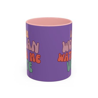 I Am Woman Watch Me Vote Light Purple Accent Mug by theGreenDragonTavern.shop