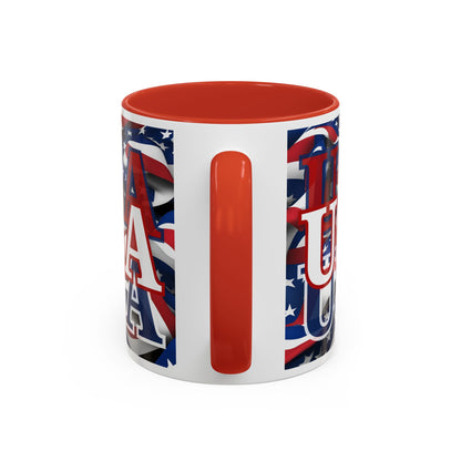 USA White font Center Patriot White Accent Mug by theGreenDragonTavern.shop
