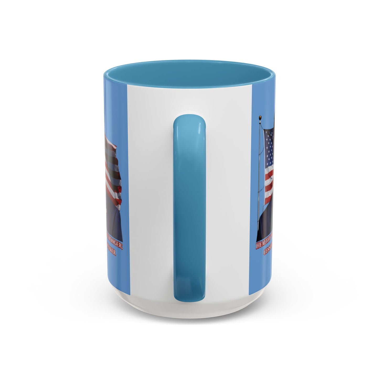 Charlie Kirk, Healthy Debate Light Blue Accent Mug by theGreenDragonTavern.shop