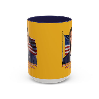 Charlie Kirk, Healthy Debate Yellow Accent Mug by theGreenDragonTavern.shop