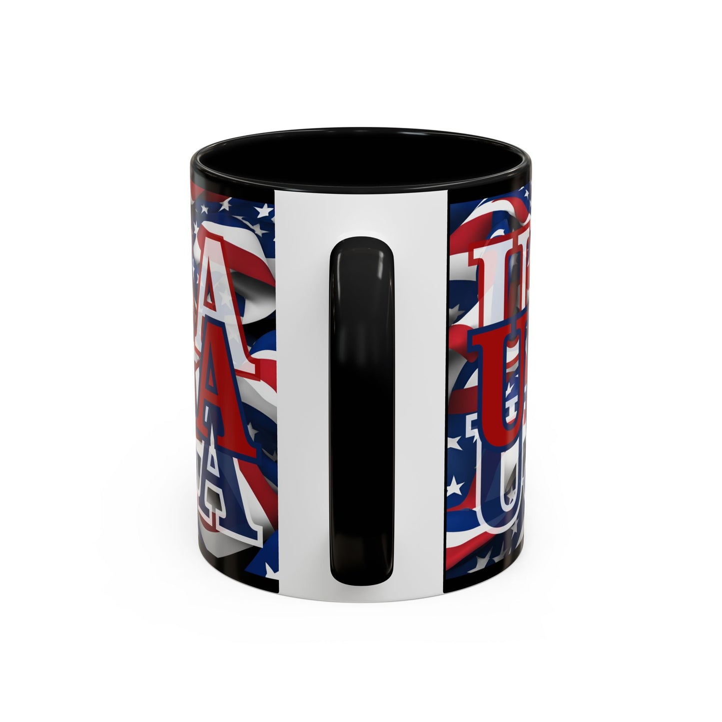 USA Red font Center Patriot Black Accent Mug by theGreenDragonTavern.shop
