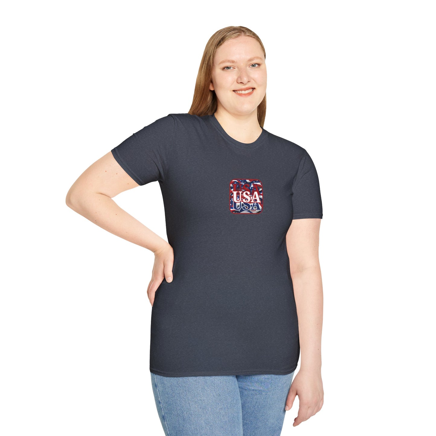 2-sided, Red WHITE and Blue USA Patriot Dark colors Unisex T-Shirt by theGreenDragonTavern.shop