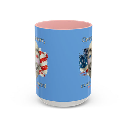 Vendetta, "Give me liberty, or give me death!" Blue Accent Mug by theGreenDragonTavern.shop