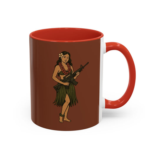 Hula Girl Packin' Heat Brown Accent Mug by theGreenDragonTavern.shop