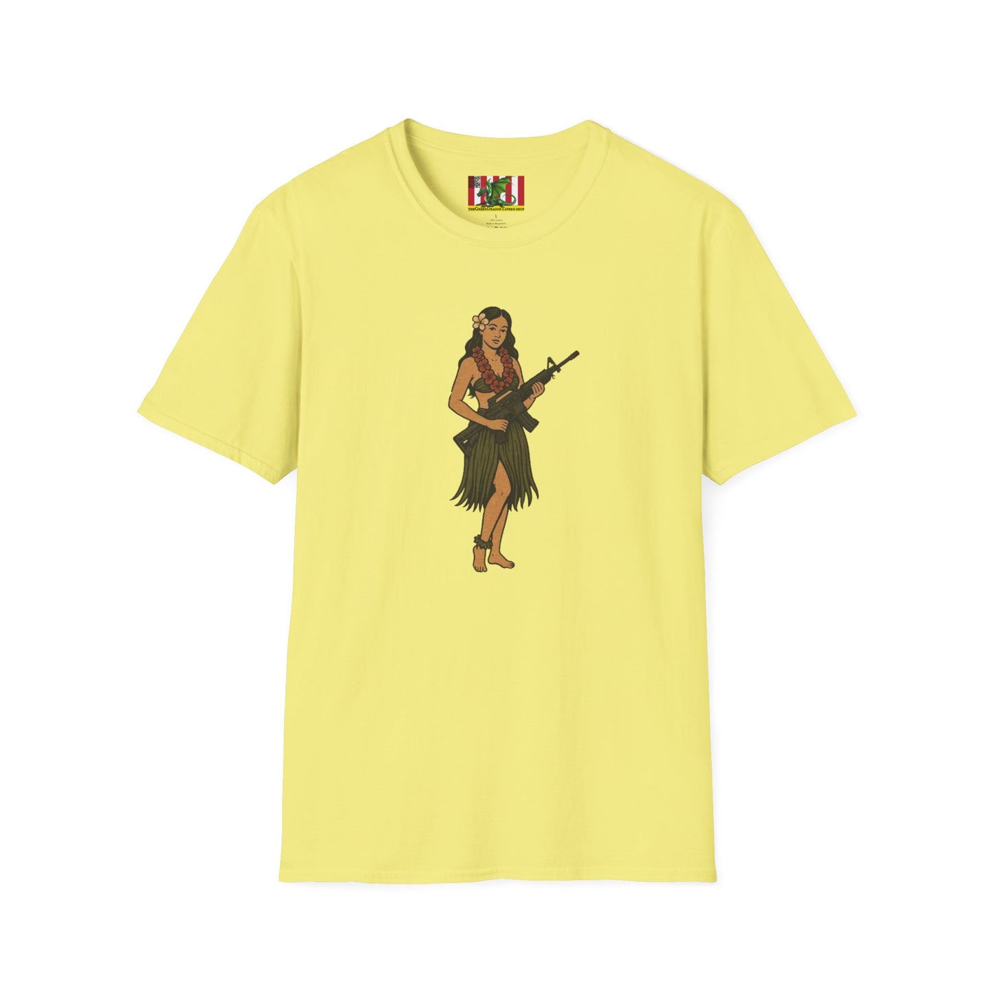 Hula Girl Packin' Heat Light colors Unisex T-Shirt by theGreenDragonTavern.shop