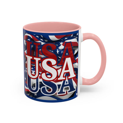 USA White font Center Patriot Blue Accent Mug by theGreenDragonTavern.shop