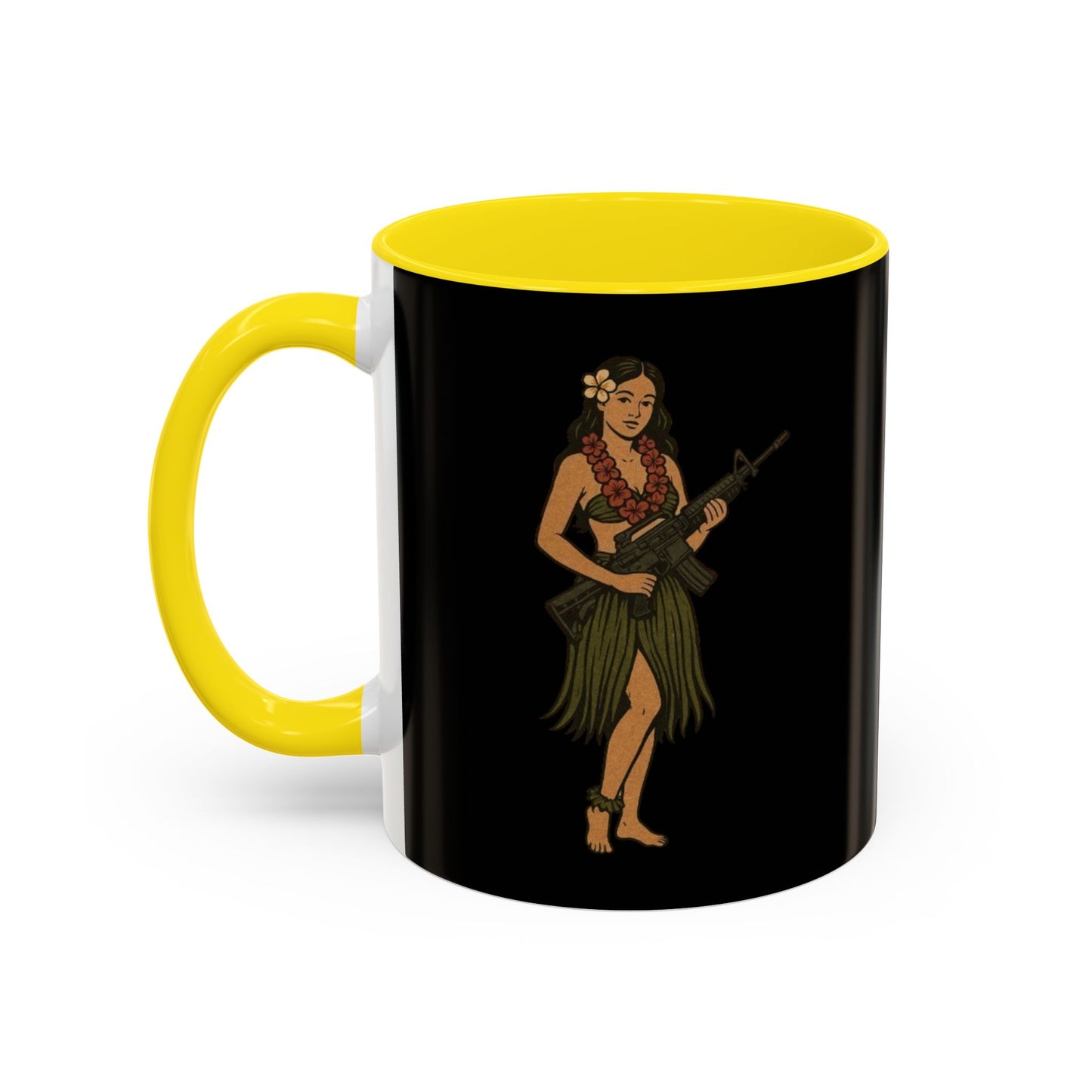 Hula Girl Packin' Heat Black Accent Mug by theGreenDragonTavern.shop