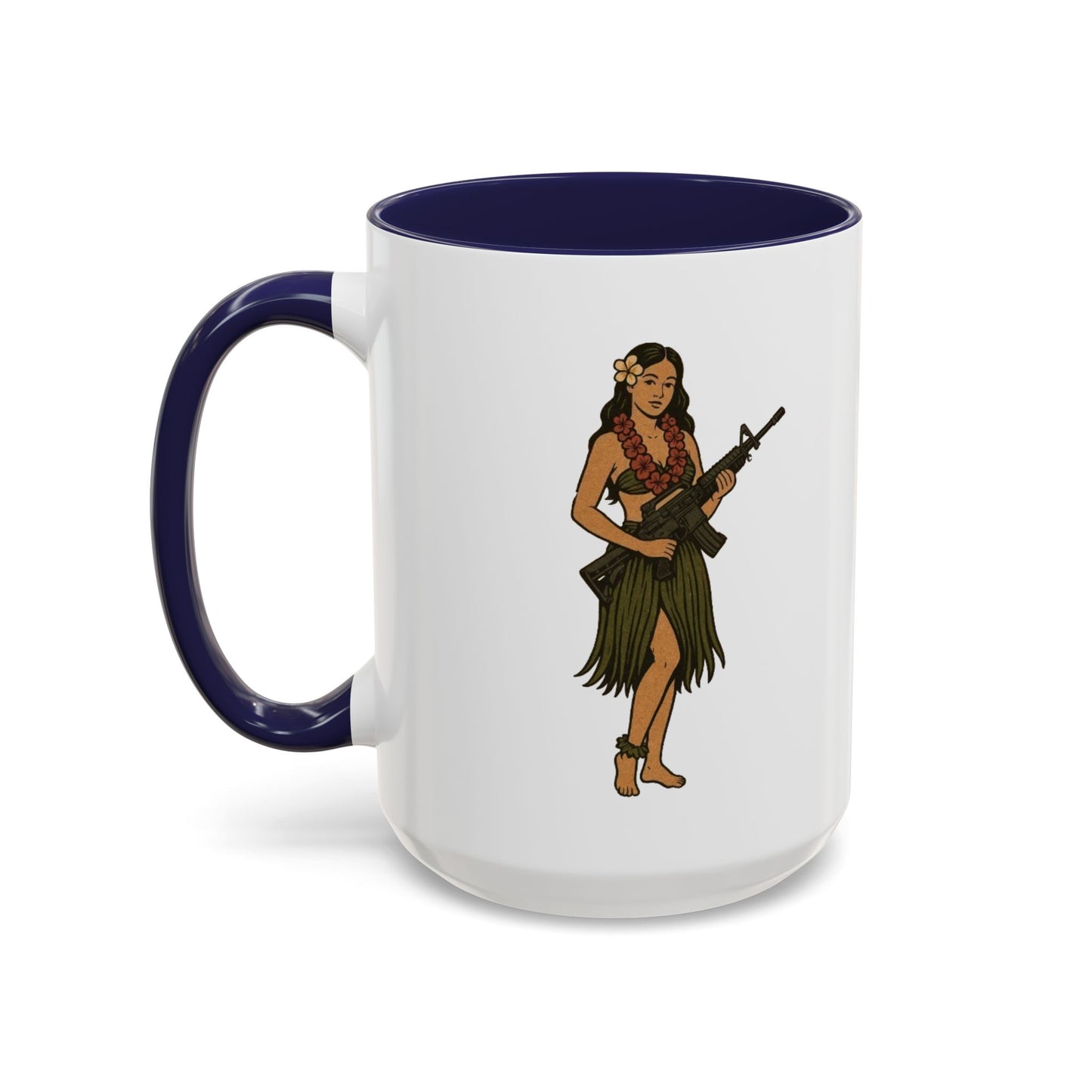 Hula Girl Packin' Heat White Accent Mug by theGreenDragonTavern.shop