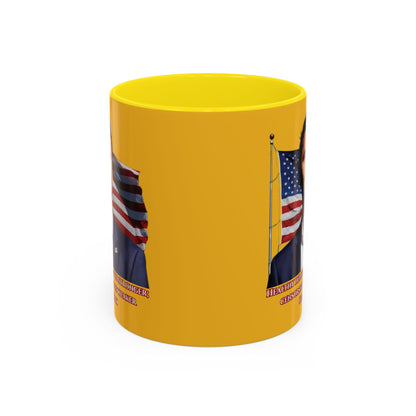 Charlie Kirk, Healthy Debate Yellow Accent Mug by theGreenDragonTavern.shop
