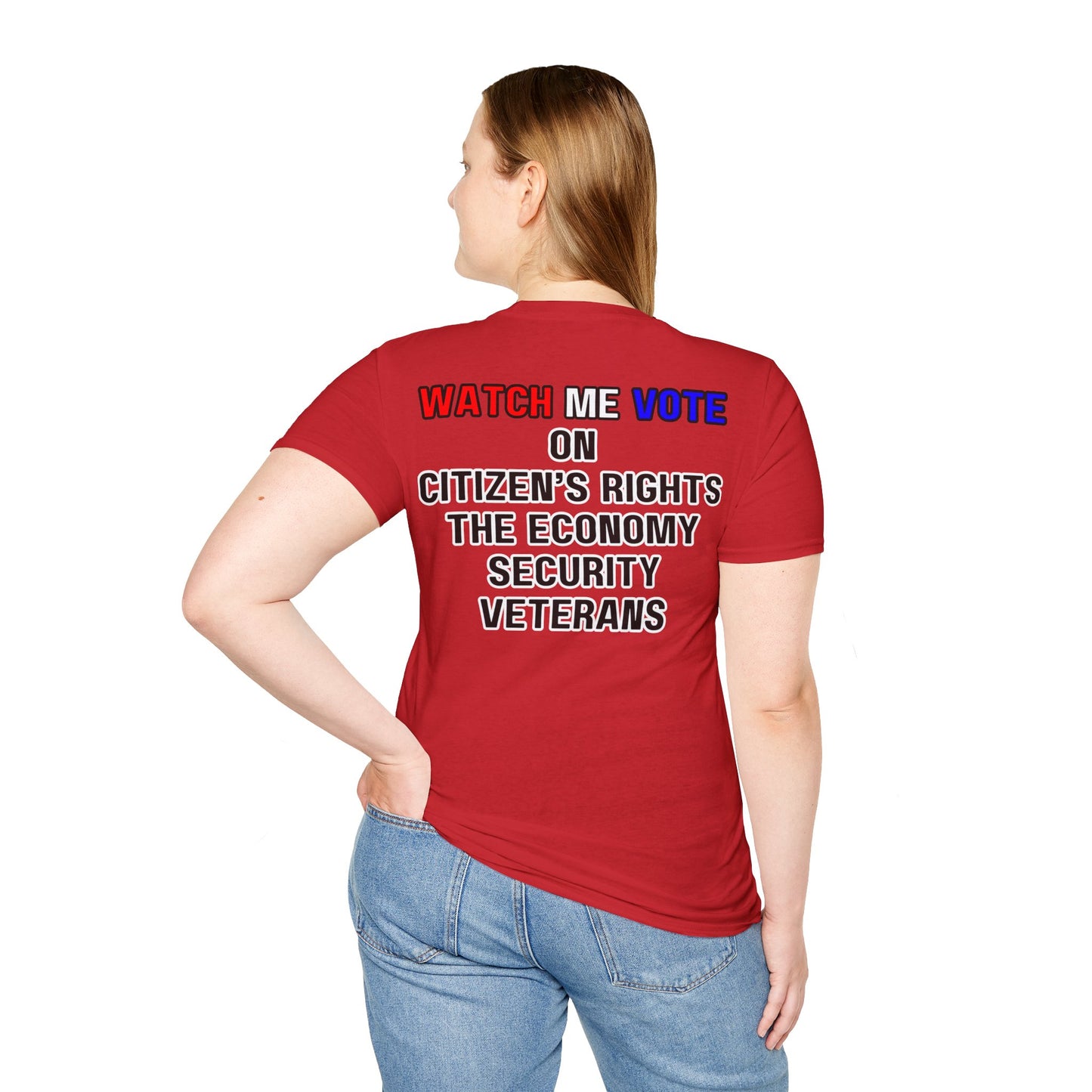 2-sided I Am Woman Watch Me Vote LTcolors Rosie Unisex T-Shirt by theGreenDragonTavern.shop