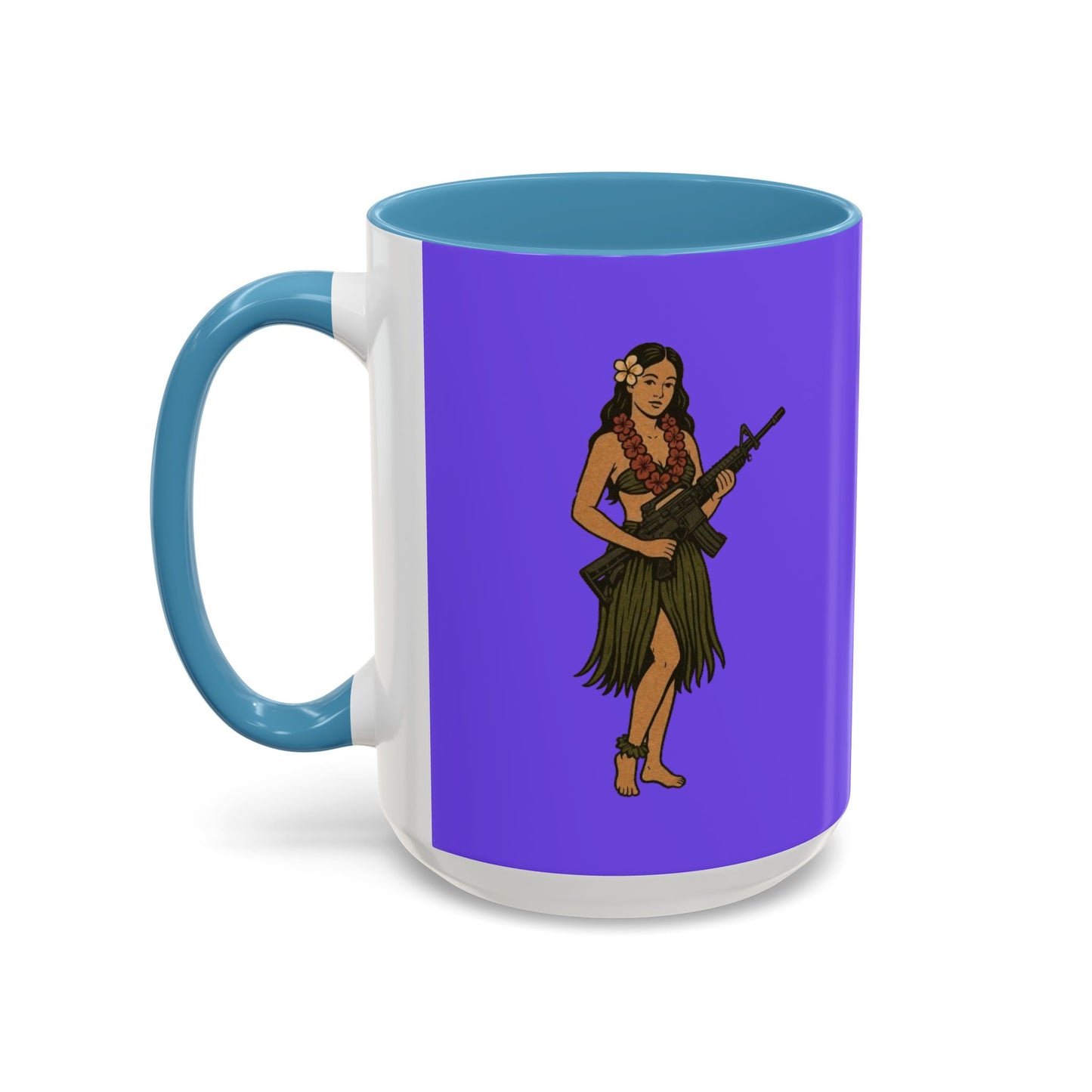 Hula Girl Packin' Heat Light Purple Accent Mug by theGreenDragonTavern.shop