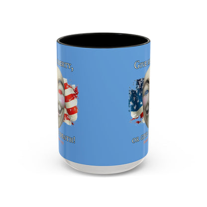 Vendetta, "Give me liberty, or give me death!" Blue Accent Mug by theGreenDragonTavern.shop
