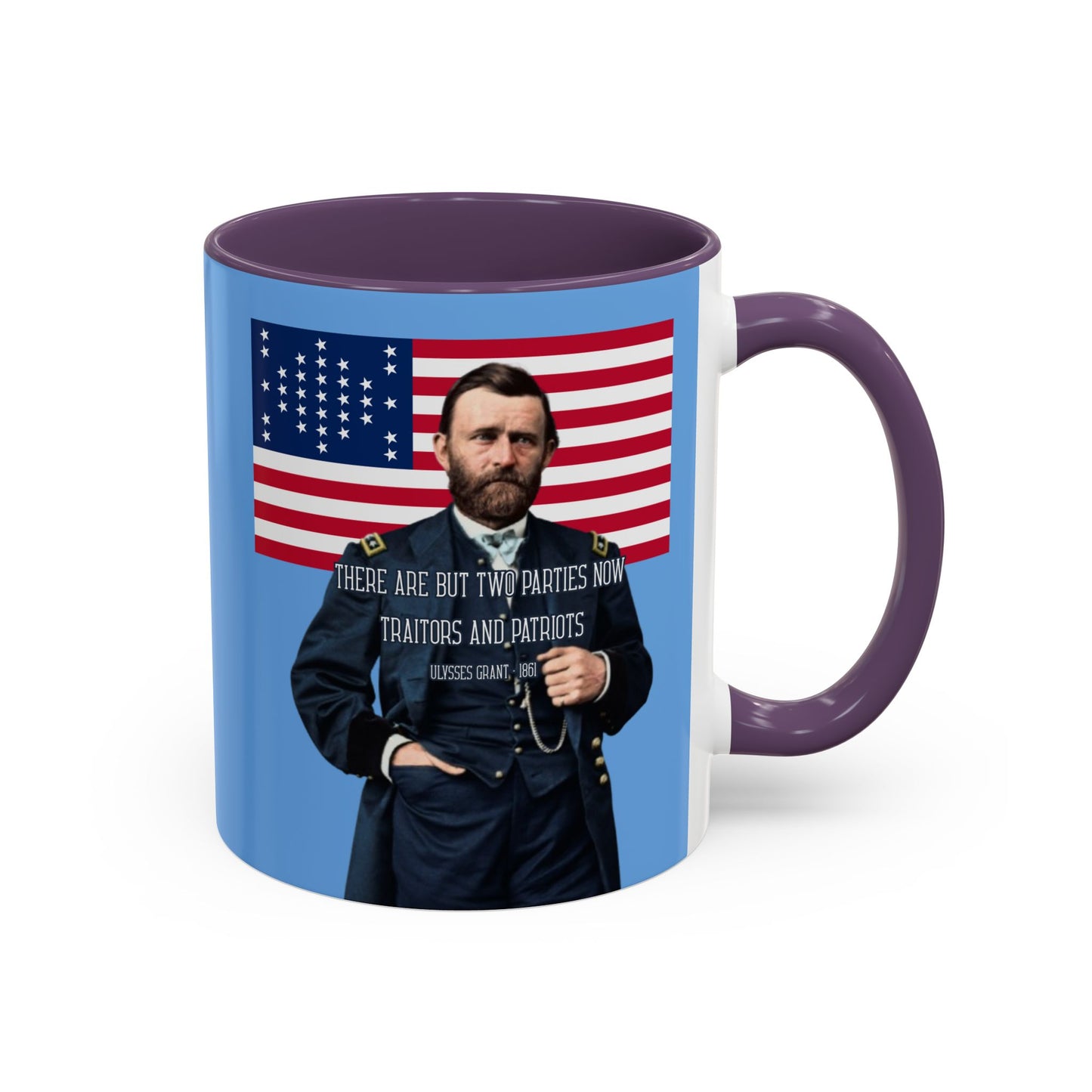 "Traitors and Patriots" Ulysses Grant Light Blue Accent Mug by theGreenDragonTavern.shop