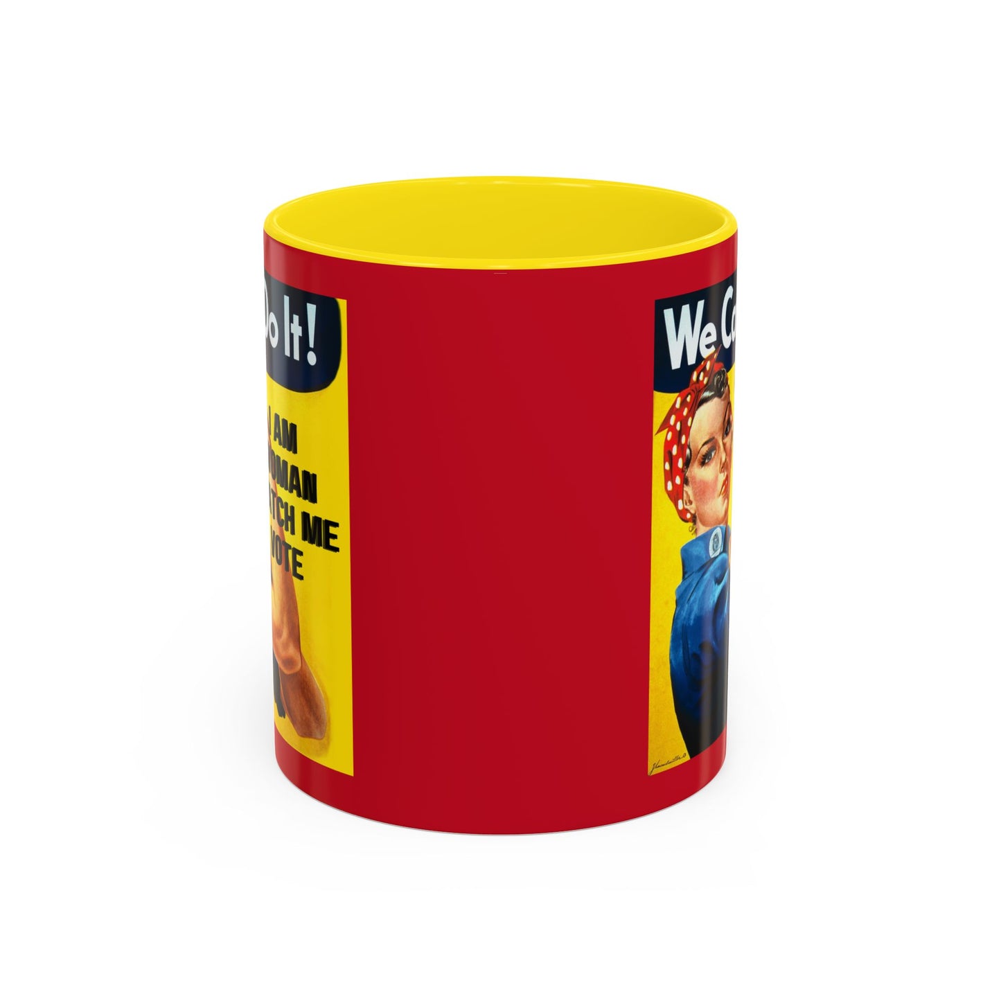 I Am Woman Watch Me Vote Rosie Red Accent Mug by theGreenDragonTavern.shop