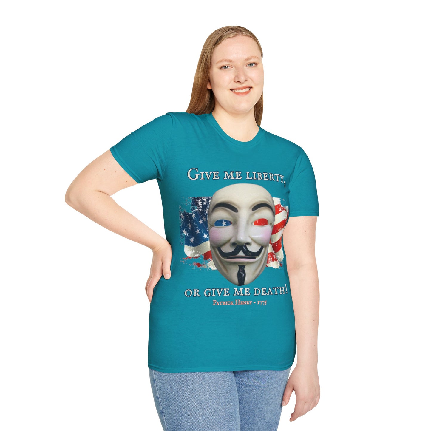 Vendetta, "Give me liberty, or give me death!" Dark colors Unisex T-Shirt by theGreenDragonTavern.shop