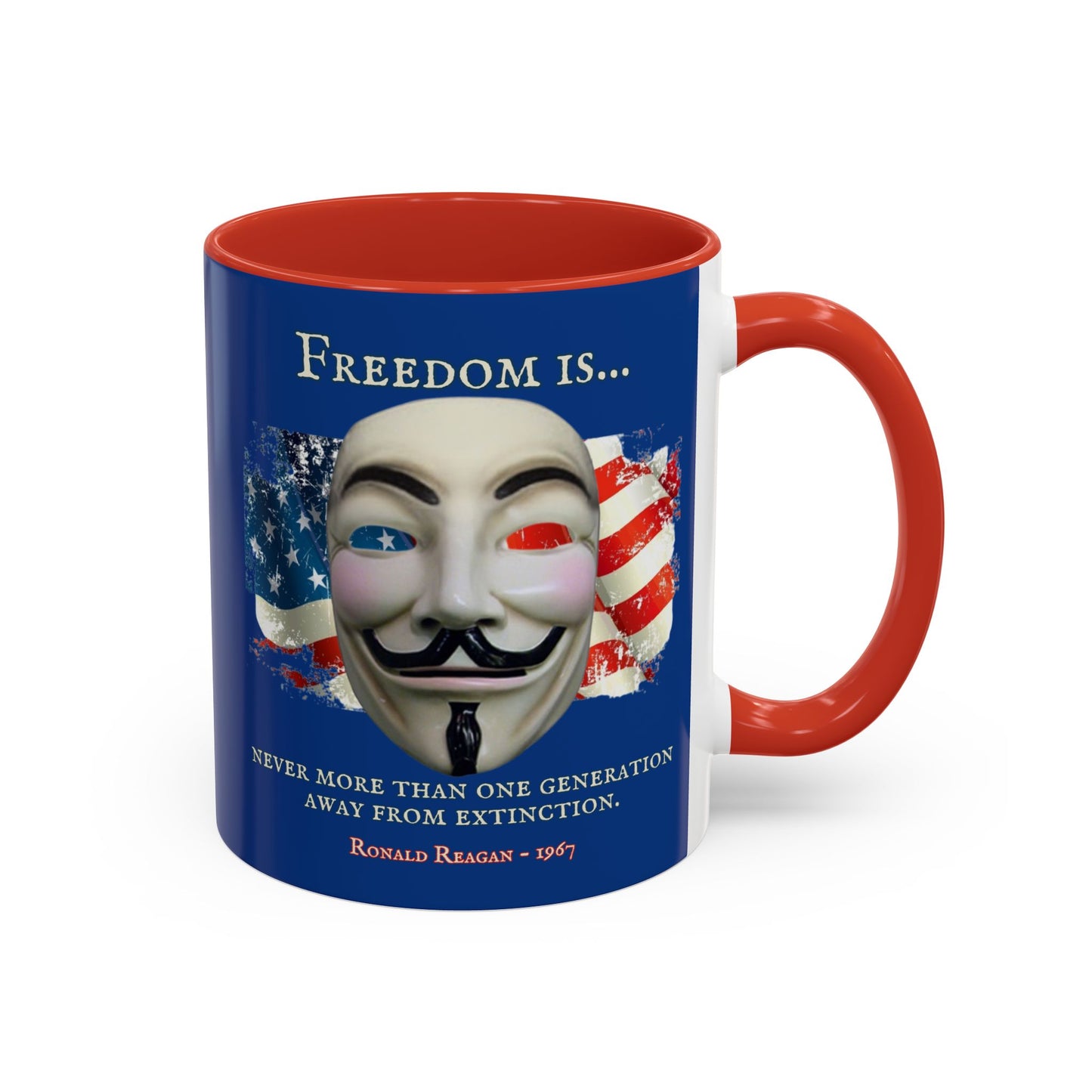 Ronald Reagan Freedom Vendetta Blue Accent Mug by theGreenDragonTavern.shop