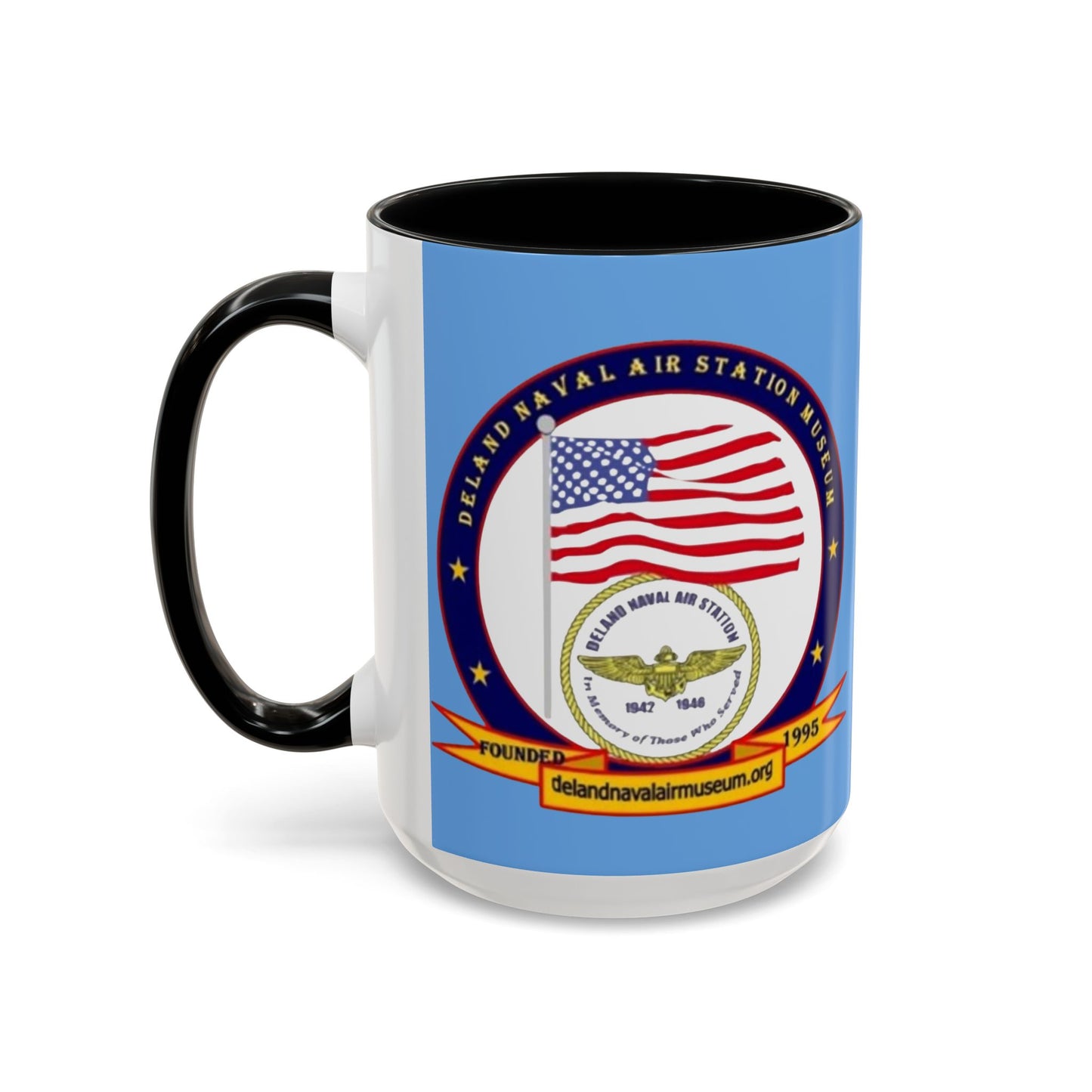 DeLand Naval Air Station Museum Light Blue Accent Mug by theGreenDragonTavern.shop