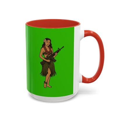 Hula Girl Packin' Heat Light Green Accent Mug by theGreenDragonTavern.shop