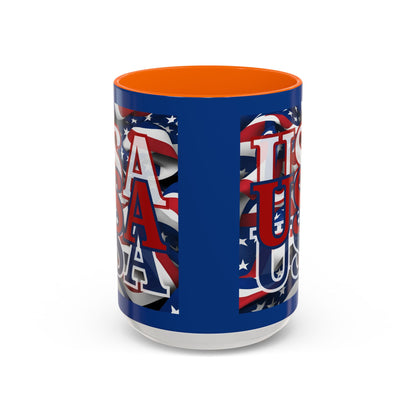 USA Red font Center Patriot Blue Accent Mug by theGreenDragonTavern.shop