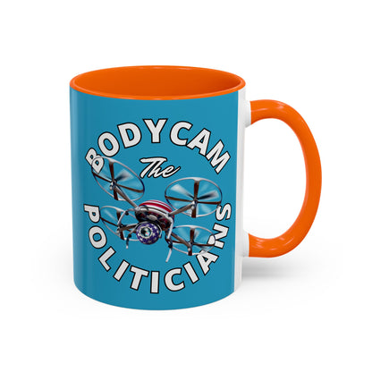 Bodycam the Politicians Drone Turquoise Accent Mug by theGreenDragonTavern.shop