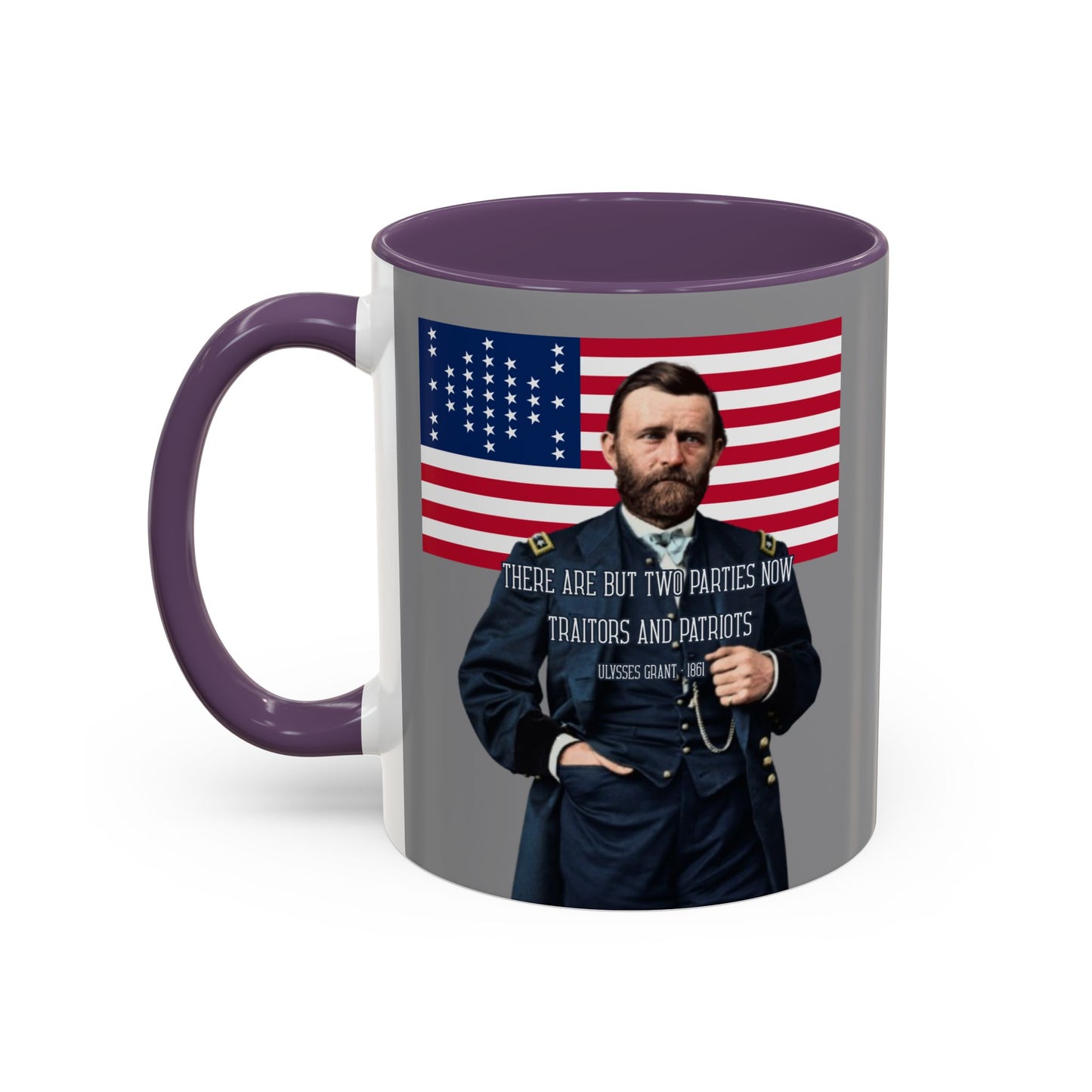 "Traitors and Patriots" Ulysses Grant Grey Accent Mug by theGreenDragonTavern.shop