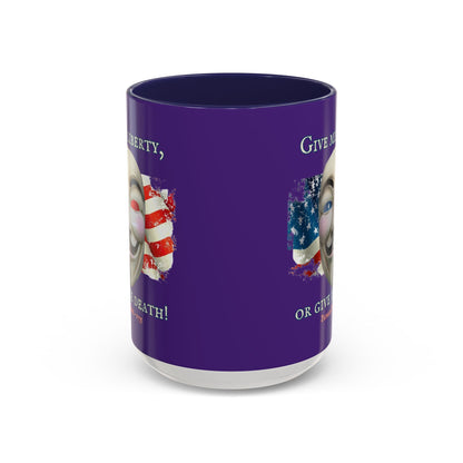 Vendetta, "Give me liberty, or give me death!" Purple Accent Mug by theGreenDragonTavern.shop