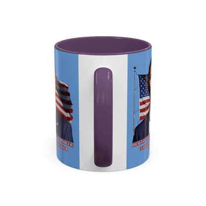 Charlie Kirk, Healthy Debate Light Blue Accent Mug by theGreenDragonTavern.shop