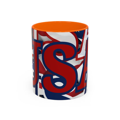 USA! USA! USA Red font Patriot Red Accent Mug by theGreenDragonTavern.shop